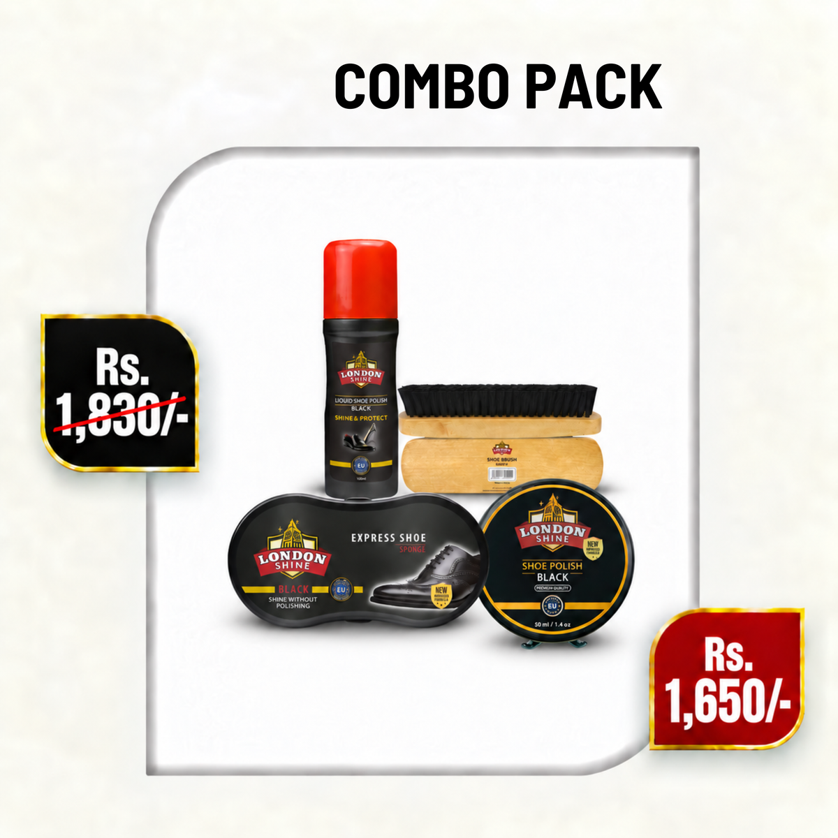 Combo Pack Wax Shoe Polish (50ml) , Liquid Shoe Polish Black , Express Shoe Shine Sponge , Large Shoe Brush